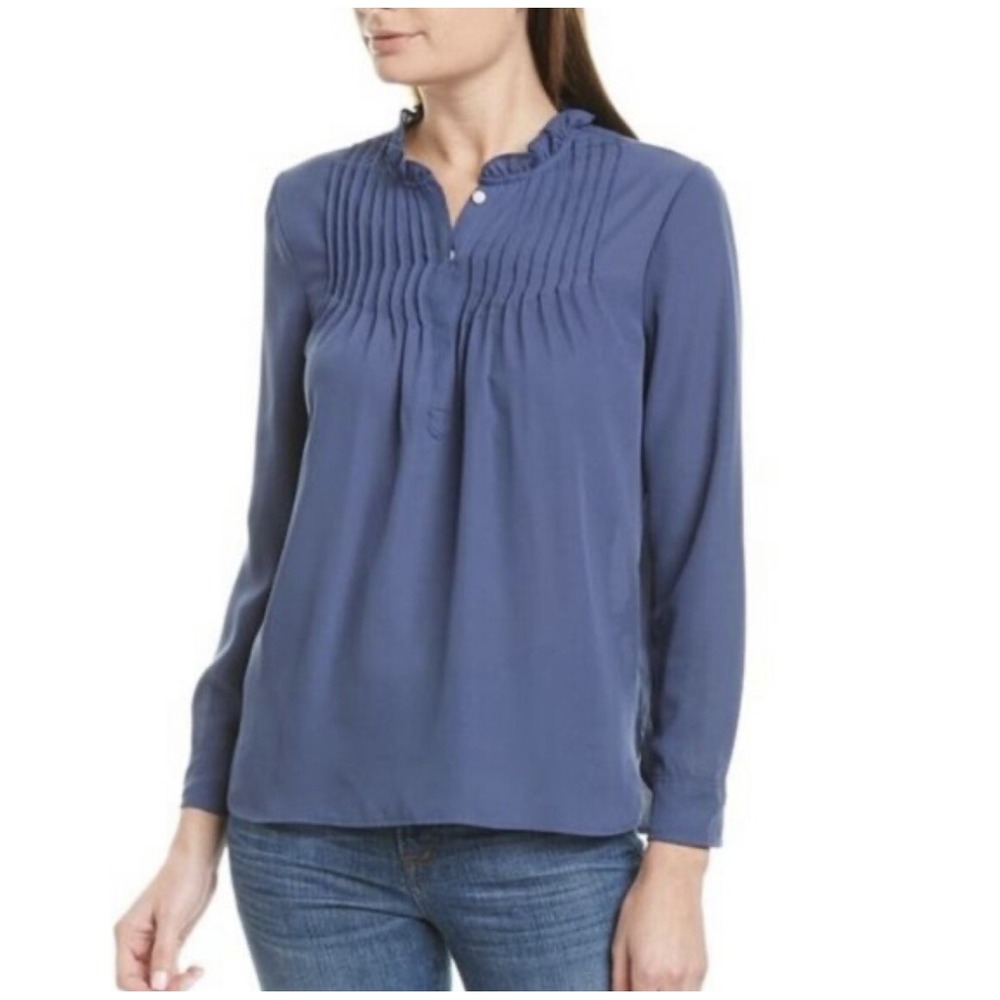 J. Crew Womens 4 Blouse Blue Pintuck Long Sleeve Office Preppy Dressy Versatile